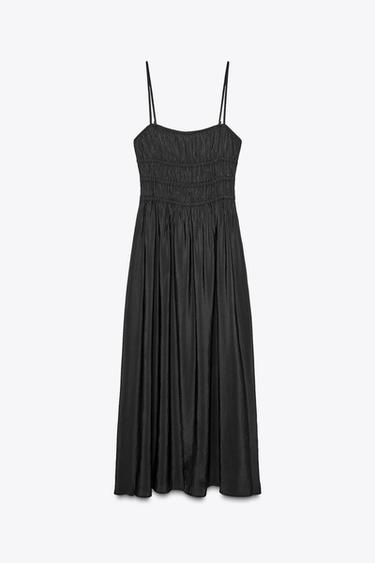 FLOWING MIDI DRESS WITH ELASTICATED DETAIL - Black by Zara