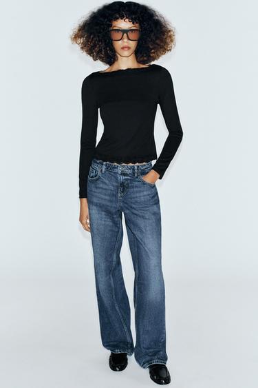 TOP ESCOTE BARCO ENCAJE - Negro de Zara