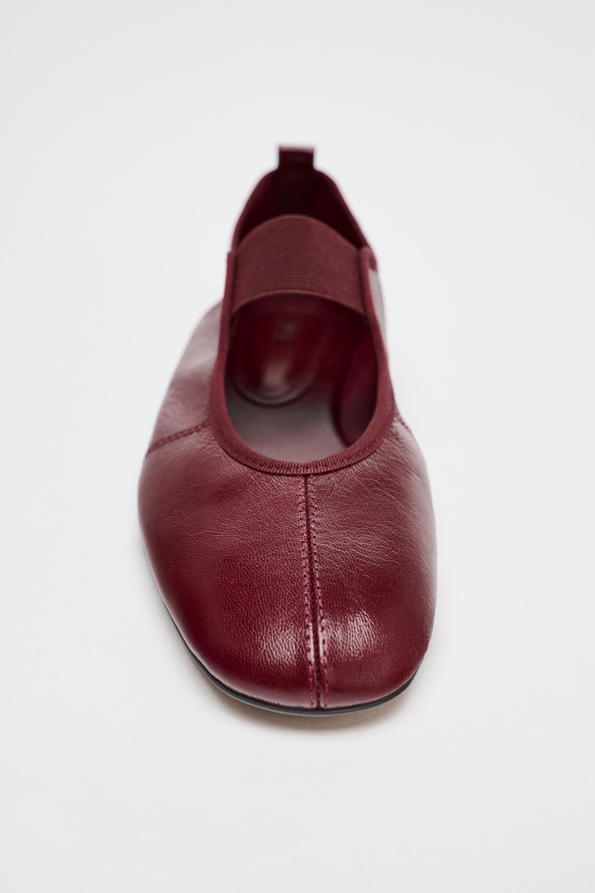 ストレッチ入りレザーバレリーナシューズ - ブラック | ZARA