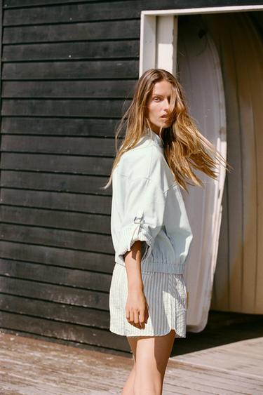 METALLIC THREAD TURN-UP SLEEVE JACKET - Sky blue by Zara - Image 3