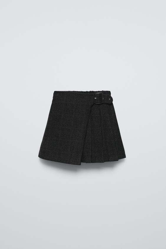 JUPE À PLIS PLATS ET CARREAUX Gris anthracite ZARA Canada