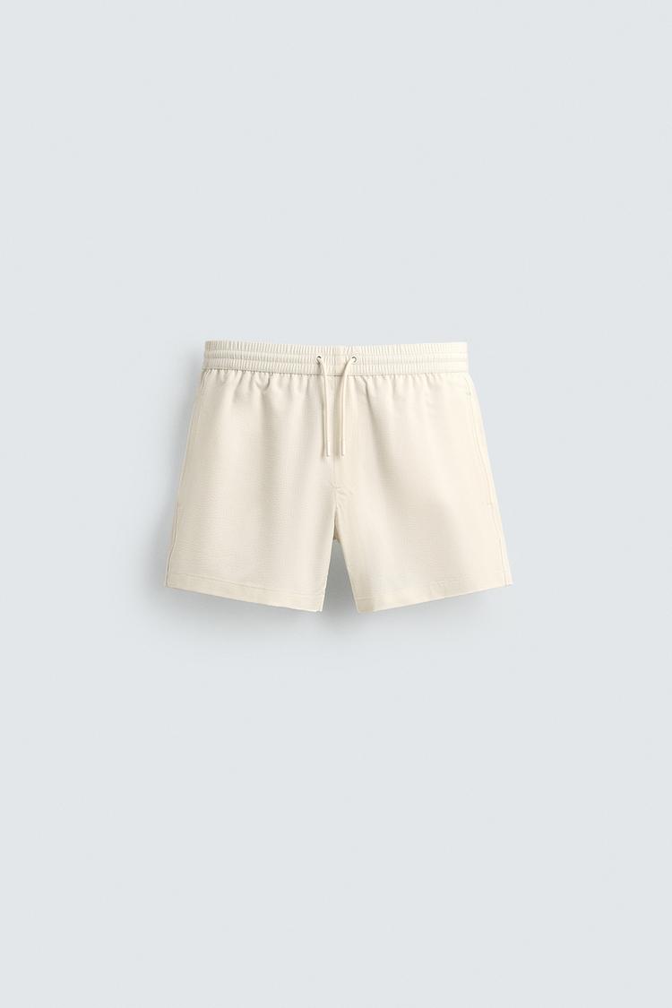 ZARA MID-LENGTH SEERSUCKER SWIMMING TRUNKS