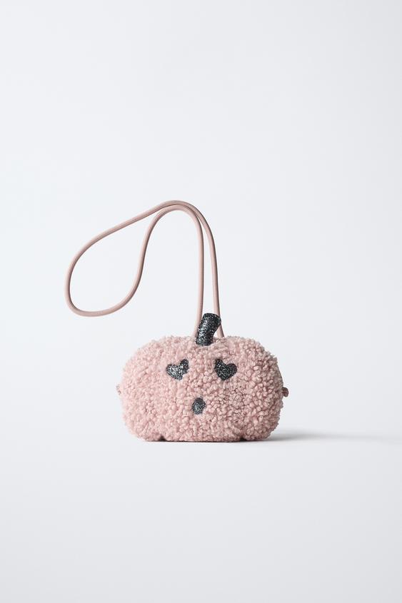 FAUX SHEARLING PUMPKIN CROSSBODY BAG Pink ZARA United Kingdom