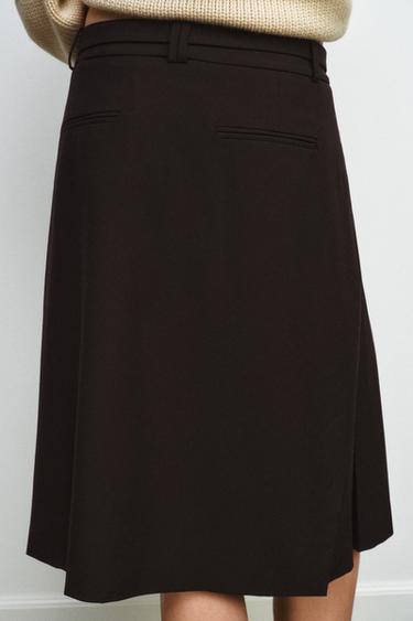 ZW COLLECTION BOX PLEAT MIDI SKIRT - Brown by Zara - Image 2