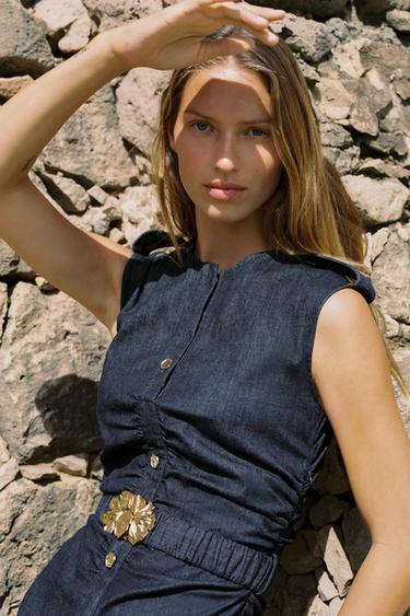 ROBE Z1975 MIDI EN DENIM DRAPÉE CEINTURE - Indigo de Zara - Image 4