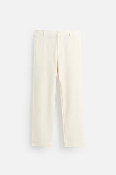 Zara TEXTURED CHINO PANTS - Ecru