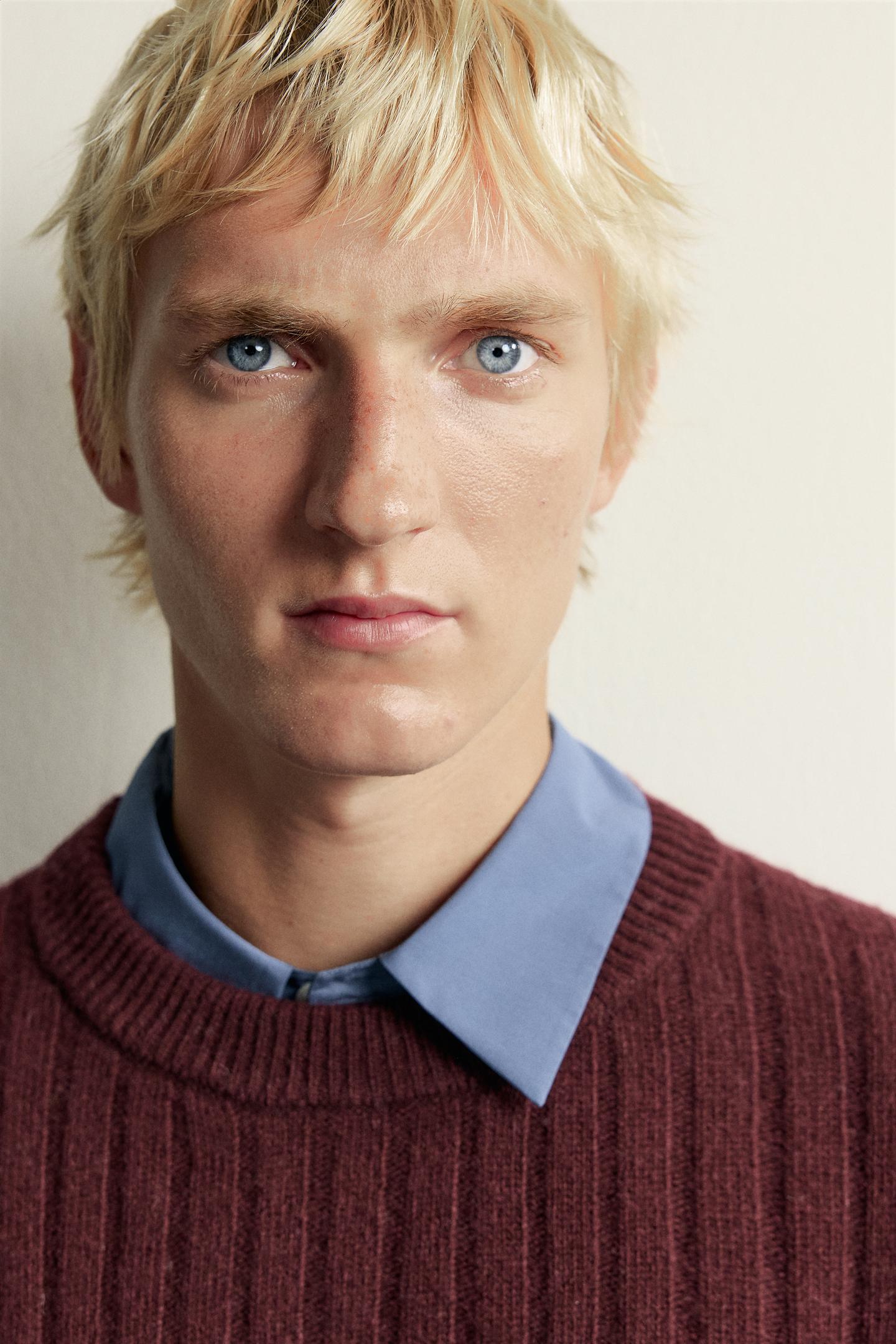 Мужской свитер Zara 100% Wool Ribbed, цвет: Бордовый — фото 6