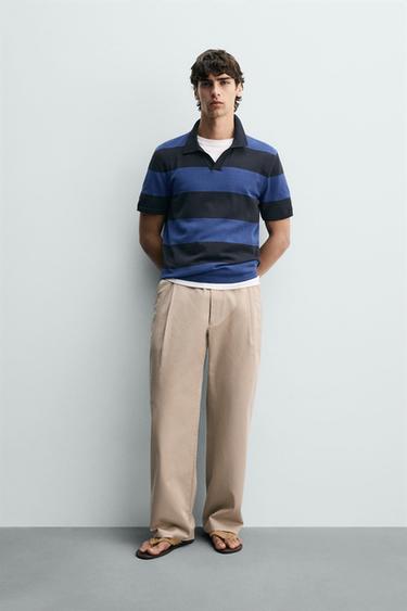 STRIPED JACQUARD KNIT POLO SHIRT - striped by Zara