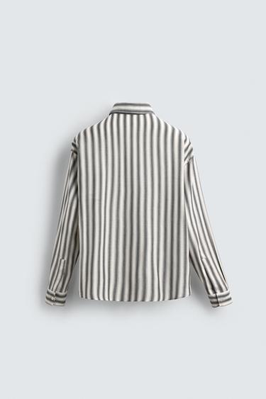 STRIPED COTTON-VISCOSE SHIRT - Grey by Zara - Image 7