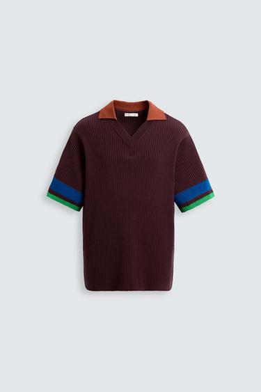 POLO DE TRICÔ CANELADO COLOR BLOCK - Borgonha da Zara