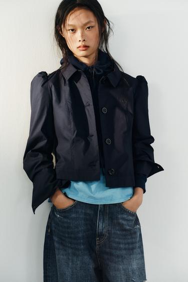 Zara SHORT GATHERED-SHOULDER BLAZER - Blue