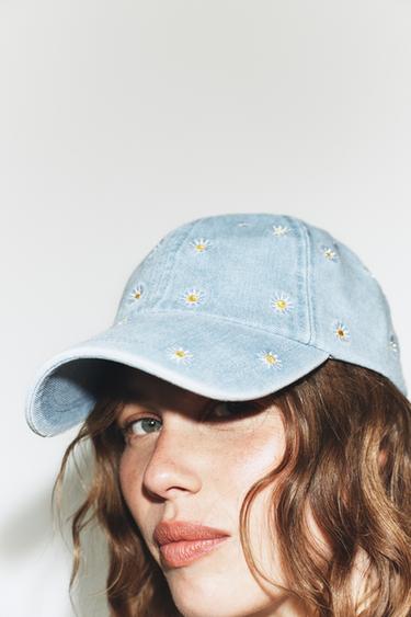 CASQUETTE EN DENIM BRODERIES MARGUERITES - Bleu de Zara