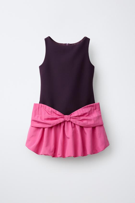 COMBINED DRESS WITH BOW - Aubergine by Zara - Image 0