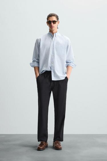 Zara COTTON LINEN RELAXED FIT PANTS - Black - Image 0