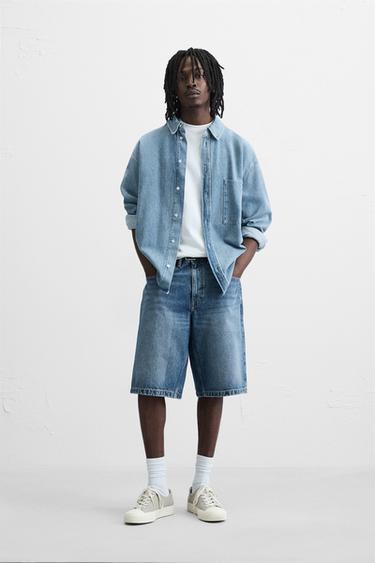 FADED WASH BAGGY FIT DENIM BERMUDA SHORTS - Mid-blue by Zara - Image 0