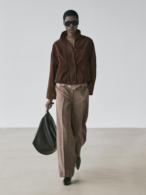 Wide-leg voluminous wool blend trousers