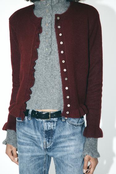 CHAQUETA PUNTO VOLANTES - Burgundy de Zara