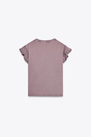 FRILLED WASHED-EFFECT T-SHIRT - Mauve by Zara - Image 6