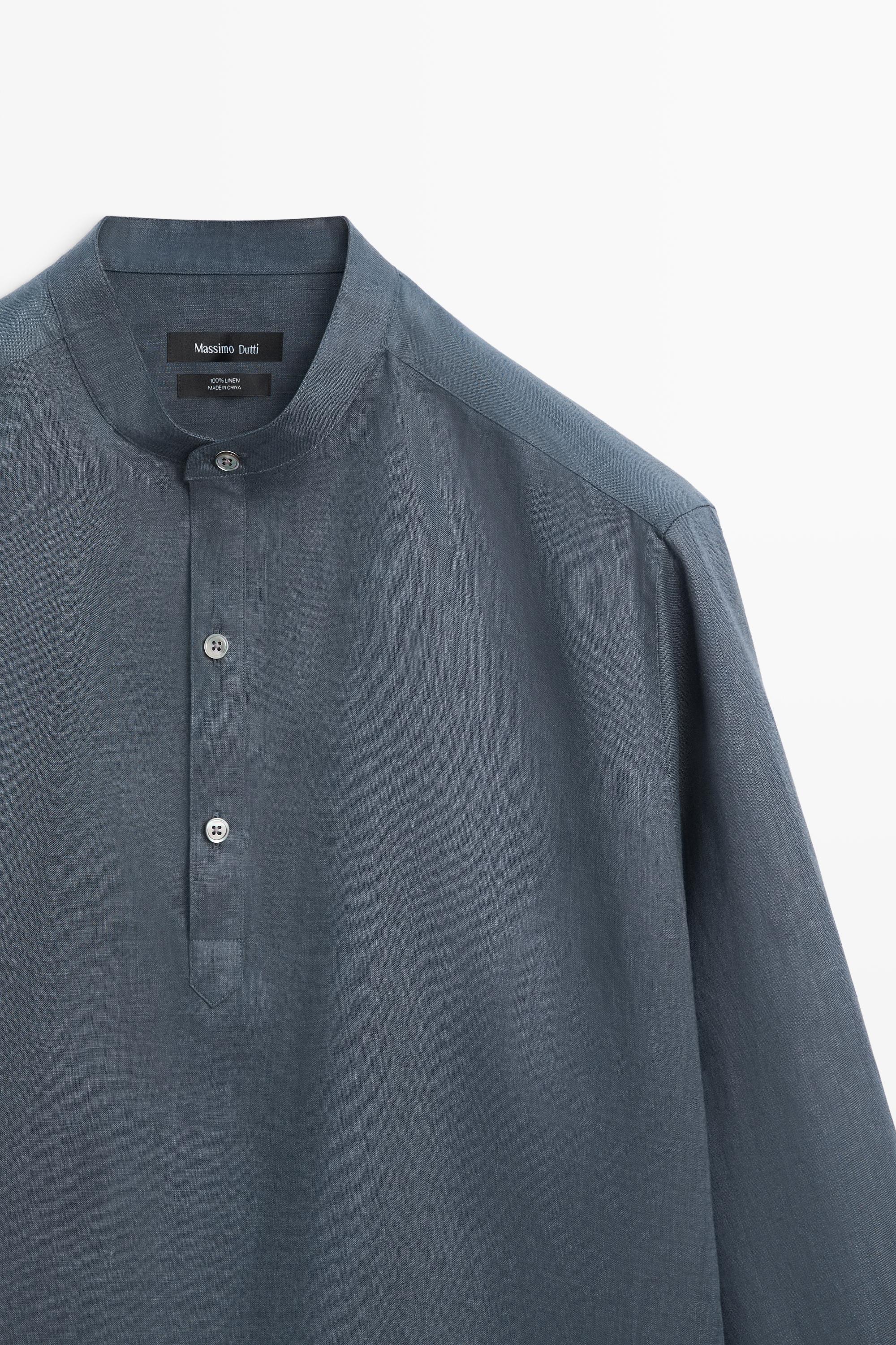 Chemise regular fit col mao 100 % lin