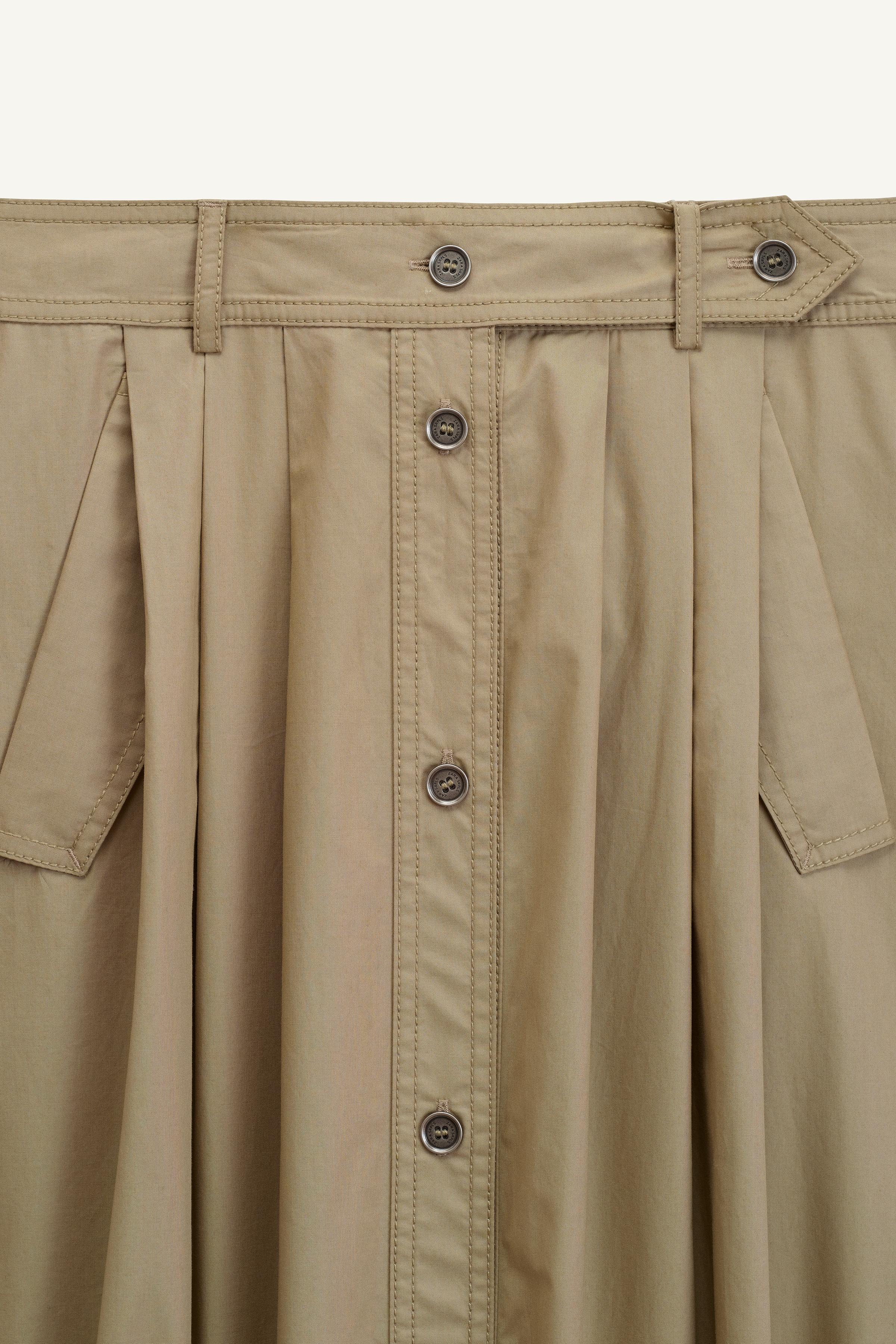 【ZARA】ST SKRT 14 プリーツ入りコットンスカート 2743/706/506 ST SKRT 14 - Light khaki | ZARA United Kingdom