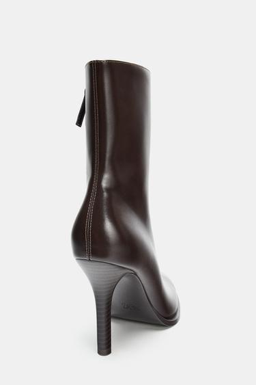 Zara HIGH HEELED ANKLE BOOTS - Burgundy Red