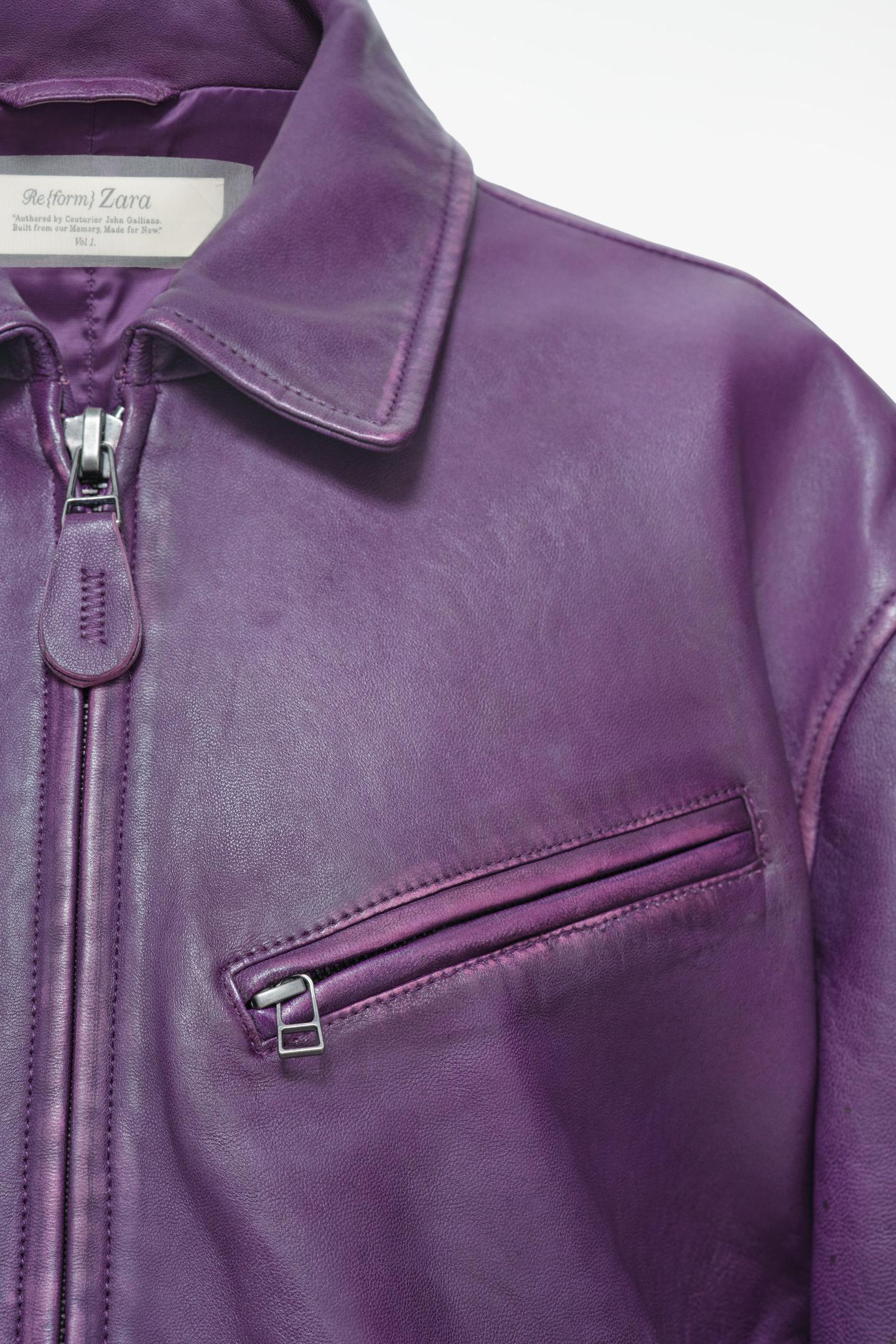 Мужская куртка Zara Limited Edition Leather Biker, цвет: Фиолетовый — фото 5