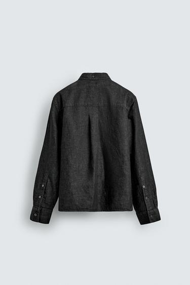 COTTON/LINEN DENIM SHIRT - Black by Zara - Image 8