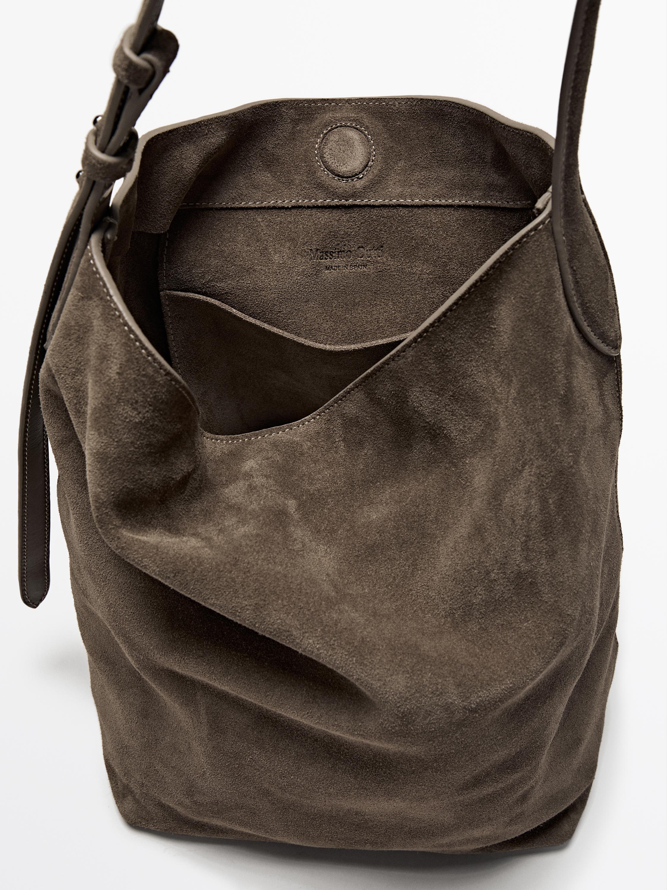 Split suede leather bucket bag