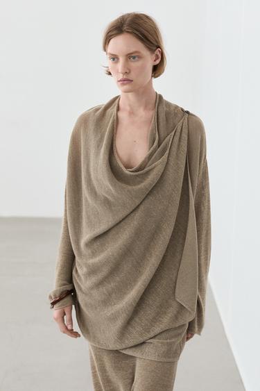 Zara Total look draped knit cape cardigan - Sand