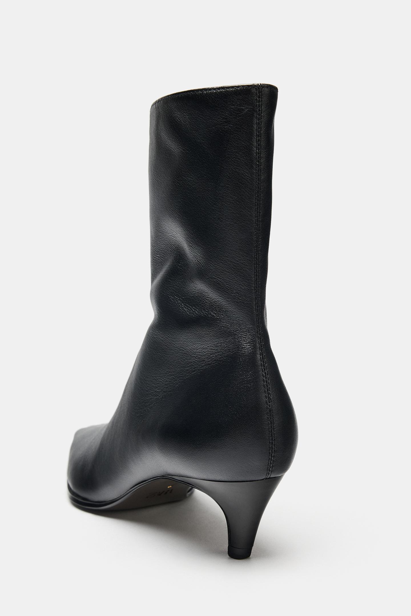 Женские ботинки Zara Leather Kitten Ankle, цвет: Чёрный — фото 7
