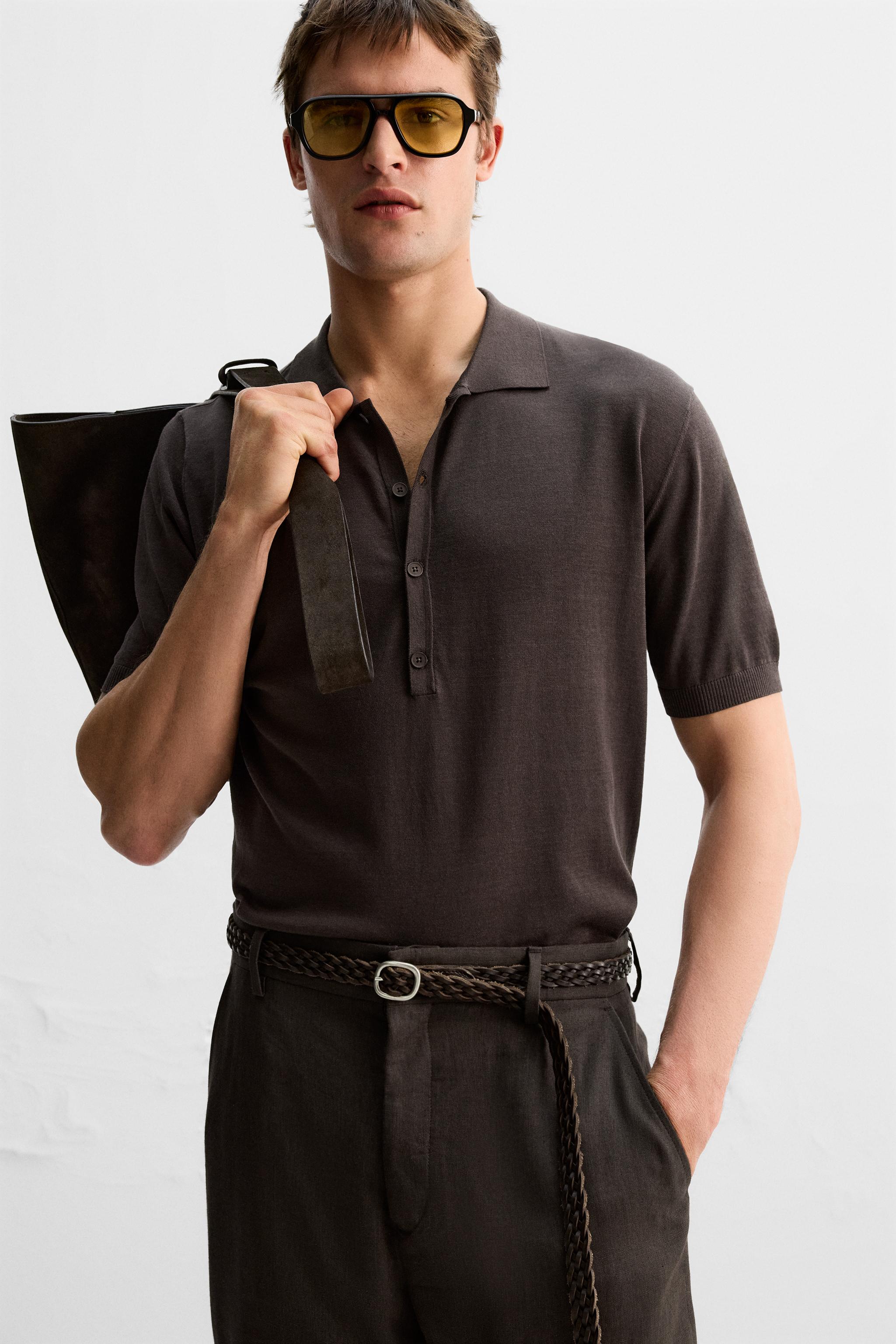 LIMITED EDITION COTTON KNIT POLO SHIRT - Brown | ZARA United