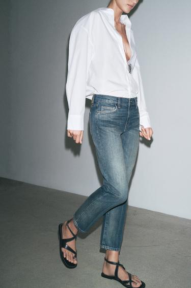 ZW COLLECTION STRAIGHT LOW-RISE CROPPED JEANS - Faded blue by Zara