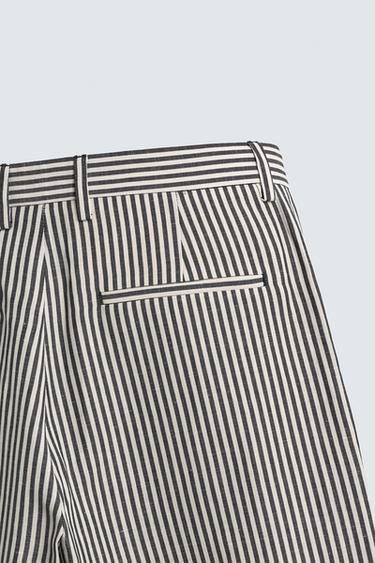 PANTALON RAYURES COTON-LIN - Bleu marine de Zara - Image 8