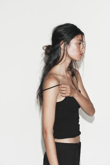 SQUARE NECKLINE STRAPPY TOP - Black by Zara