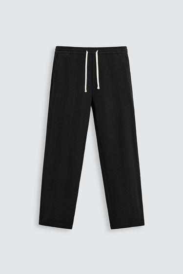 Zara GEOMETRIC JACQUARD PANTS - Black