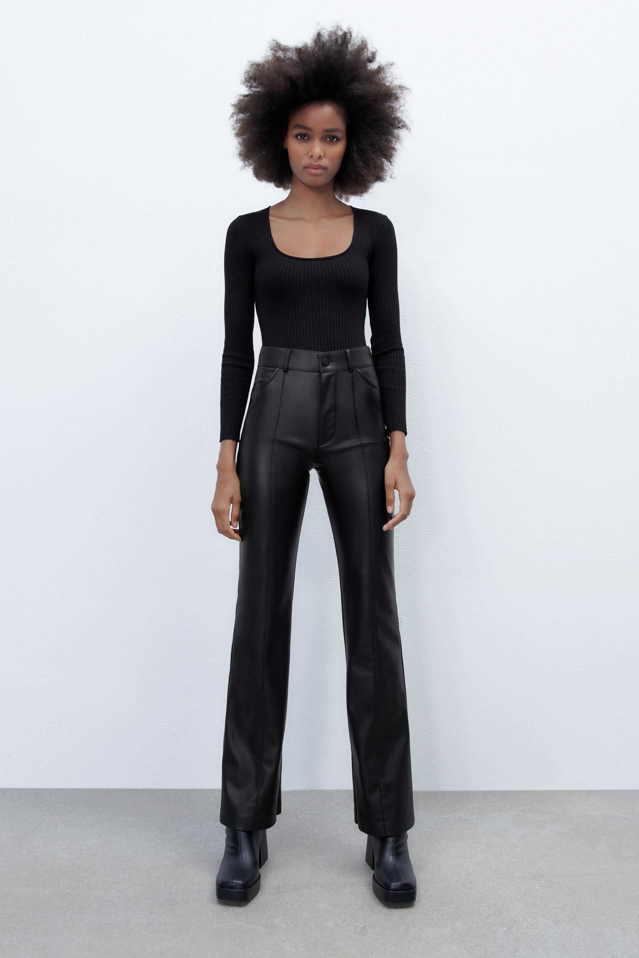 FAUX LEATHER FLARED TROUSERS - Black | ZARA United Kingdom