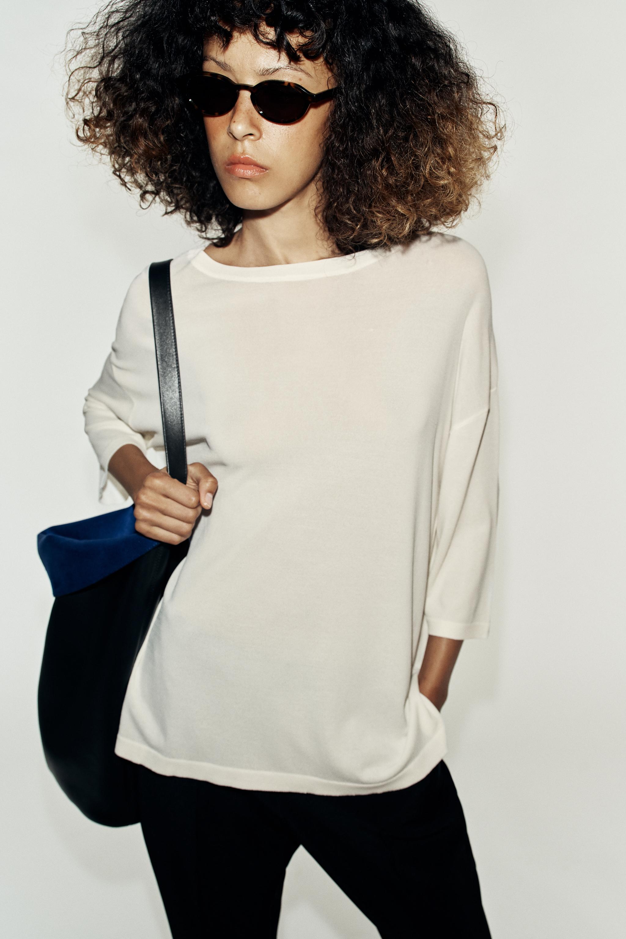 Zara 3/4 Kollu Fine Triko Top görsel 3