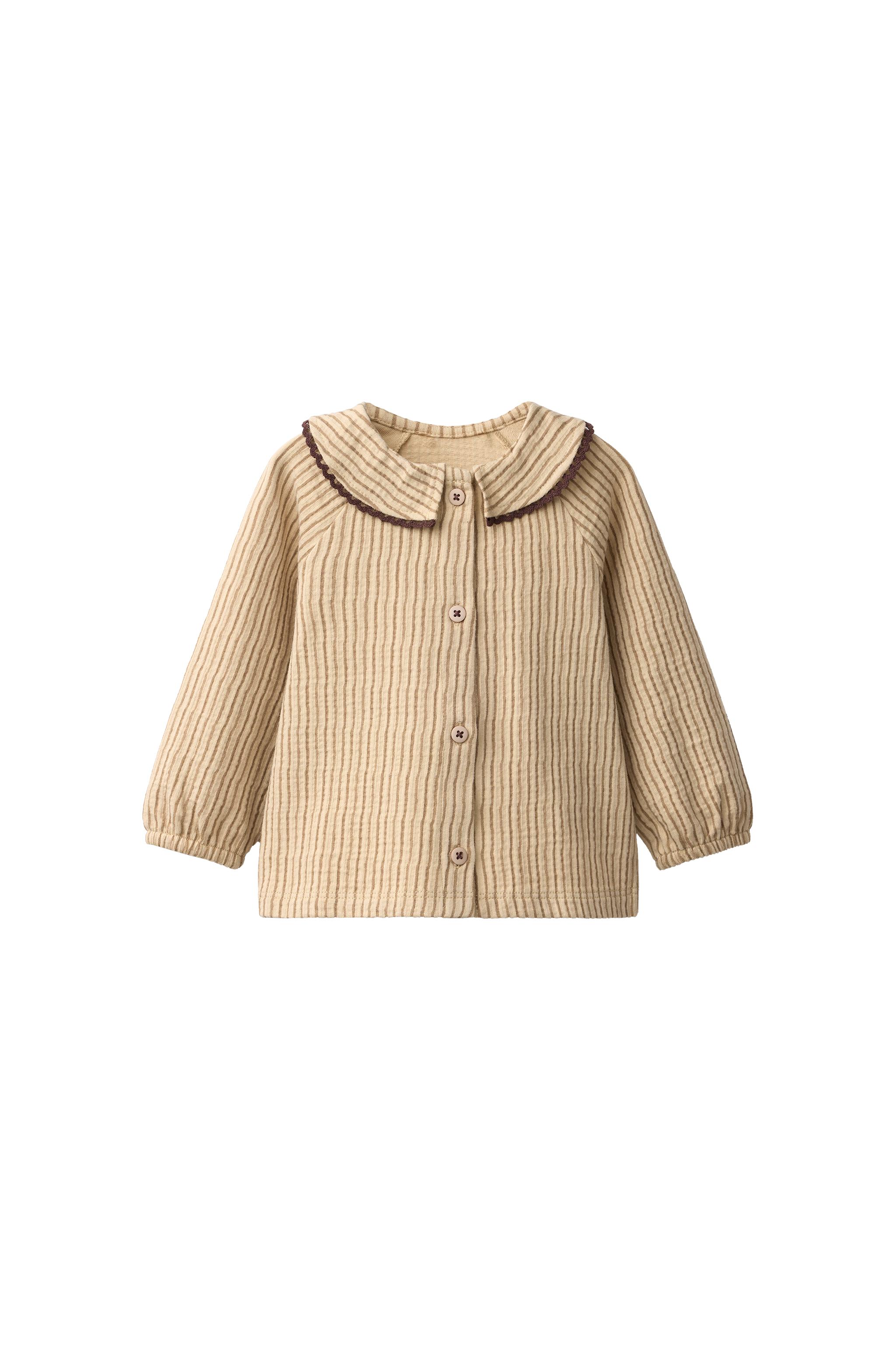 STRIPED TEXTURED LACE-TRIM T-SHIRT - Ocher | ZARA United States