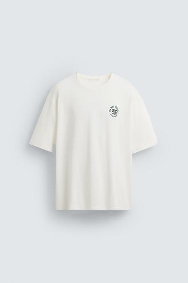 Zara COMBINATION EMBROIDERED T-SHIRT - Oyster-white