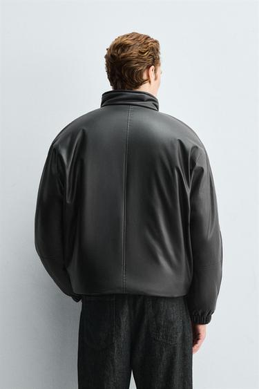 Zara FAUX LEATHER PUFFER JACKET - Black