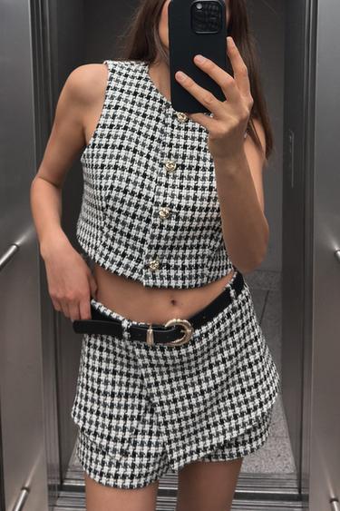 HOUNDSTOOTH TEXTURED WAISTCOAT - Ecru / Black by Zara - Image 1