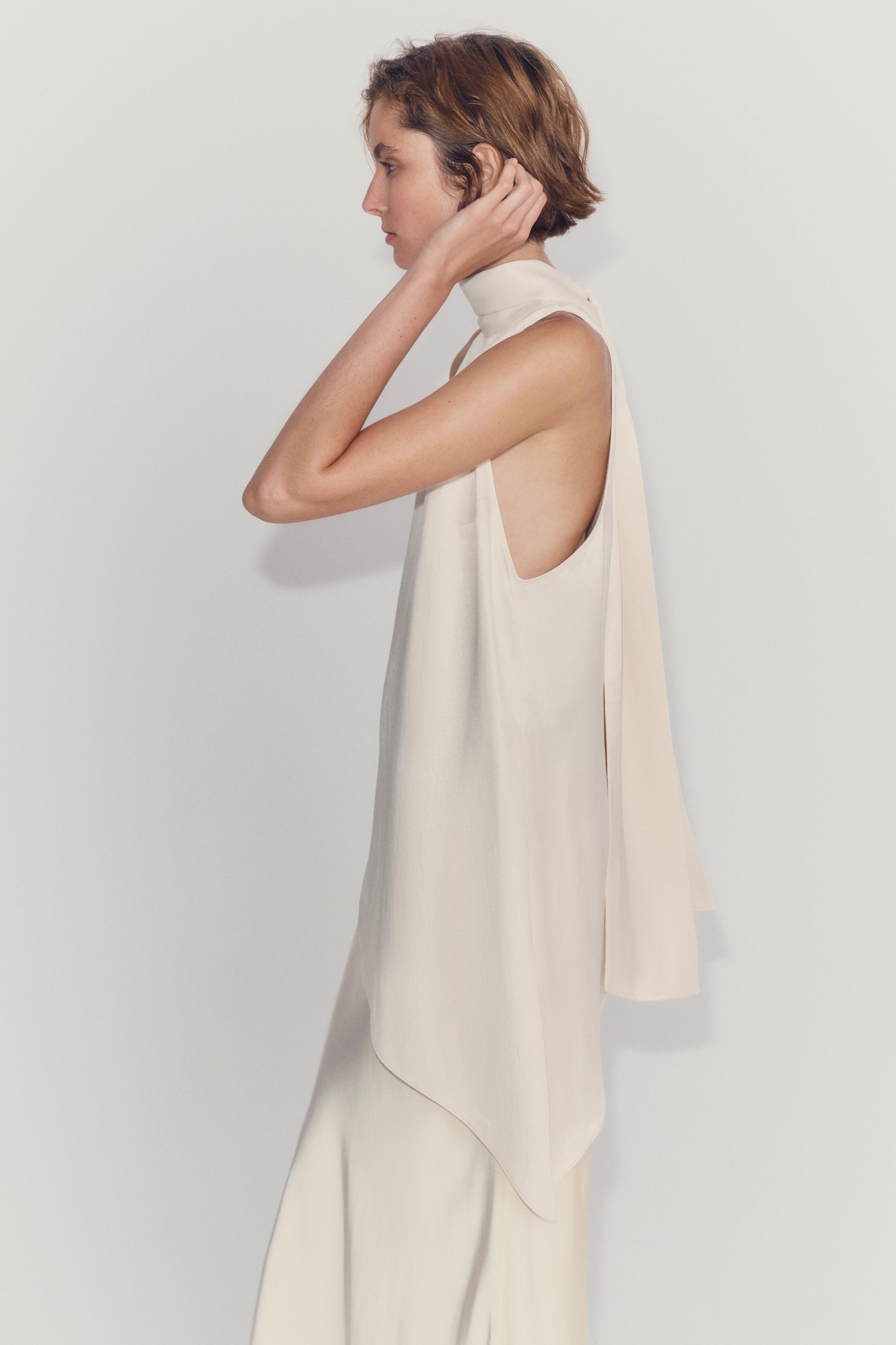 Женские рубашки Zara ZW COLLECTION ASYMMETRICAL TIE-NECK TOP — фото 3