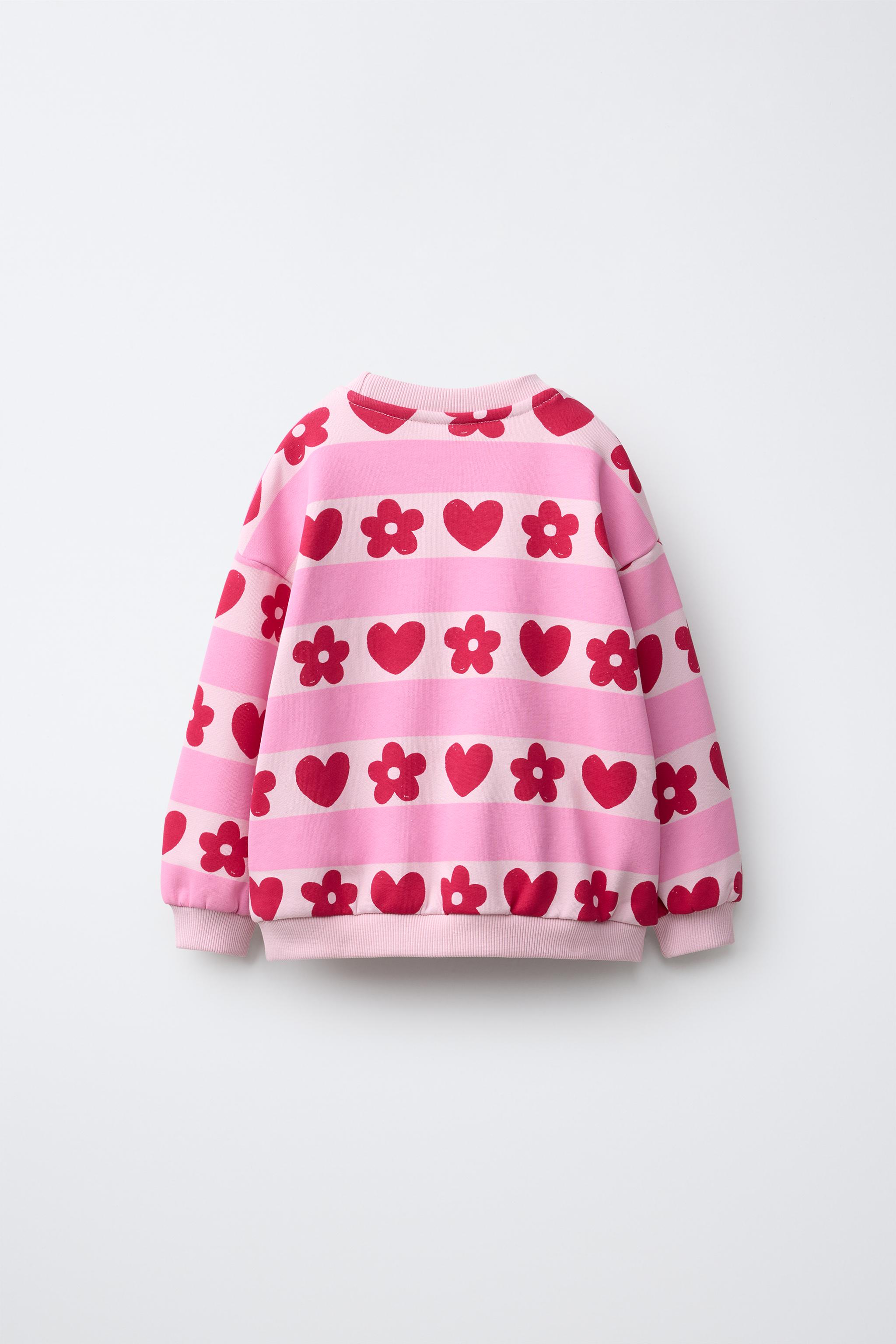 STRIPED AND HEART PRINT SWEATSHIRT