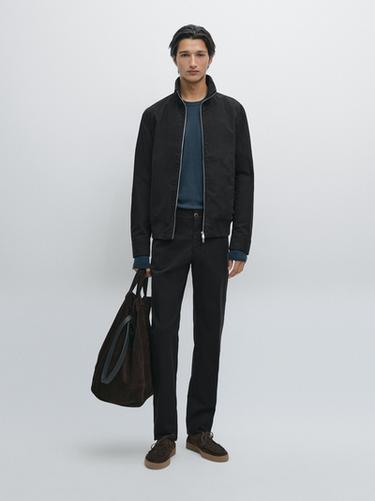 Pantalon slim en coton - Bleu marine de Zara