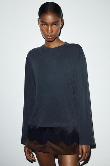 CONTRAST LACE T-SHIRT - Black by Zara