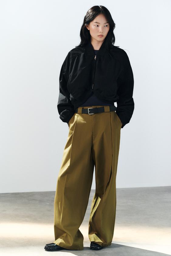 Zara PLEATED BELT-LOOP PANTS - Oil - Image 0