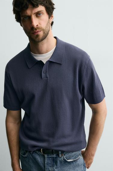 RIB KNIT POLO SHIRT - Blue by Zara - Image 4