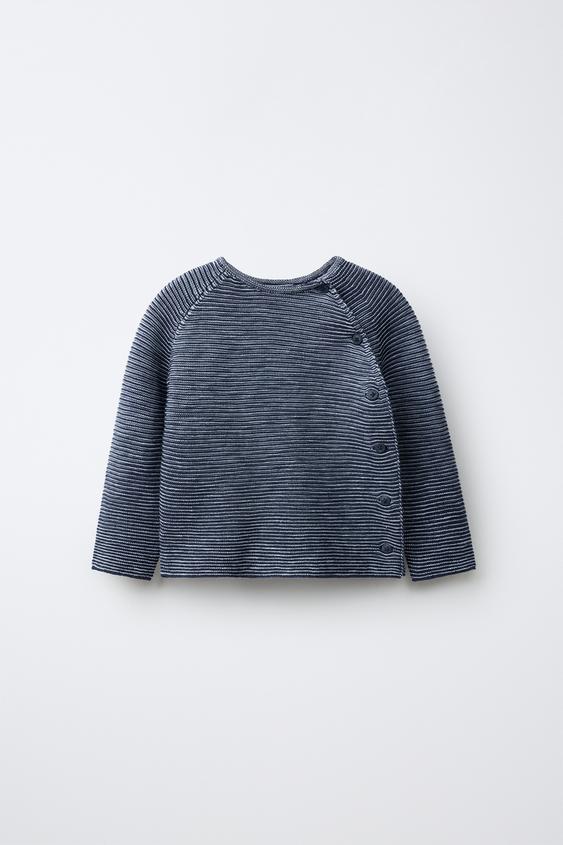 STRIPED WRAP-OVER KNIT JUMPER - Mid-blue by Zara - Image 0