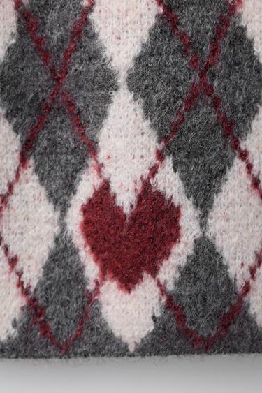 JUPE EN MAILLE À LOSANGES ET CŒURS - Gris chiné de Zara - Image 3