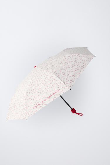 Zara HEART PRINT FOLDING UMBRELLA - Ecru